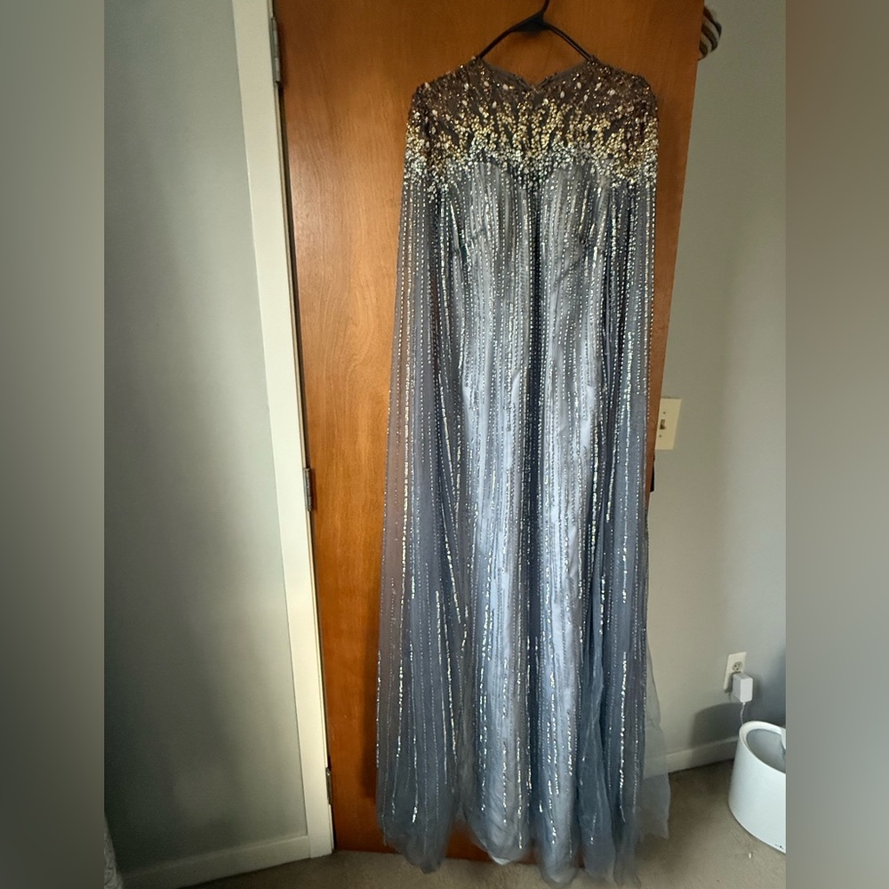 Elegant Gray and Gold Evening Gown